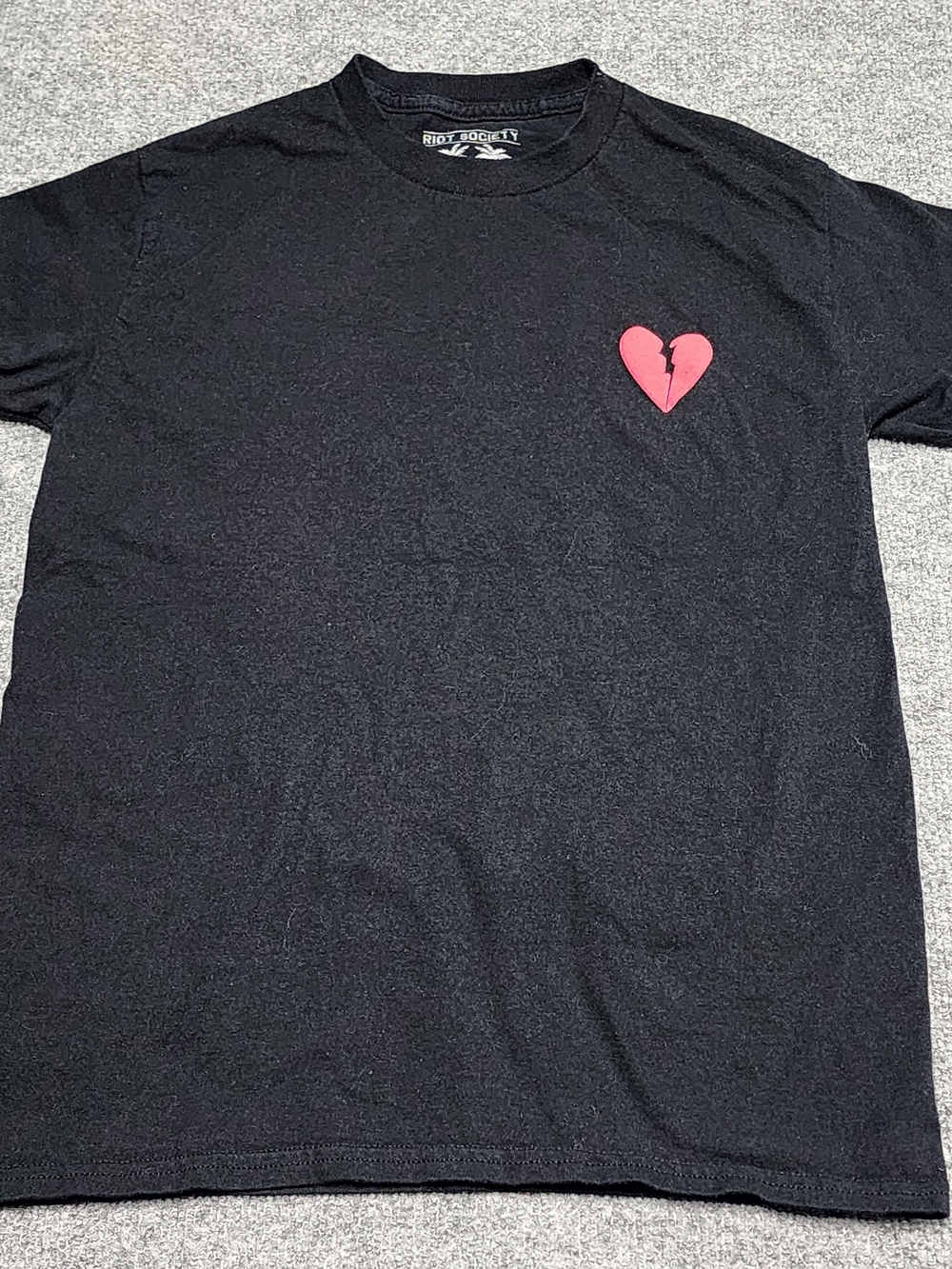 riot society Black Tee with Pink Broken Heart Graphic